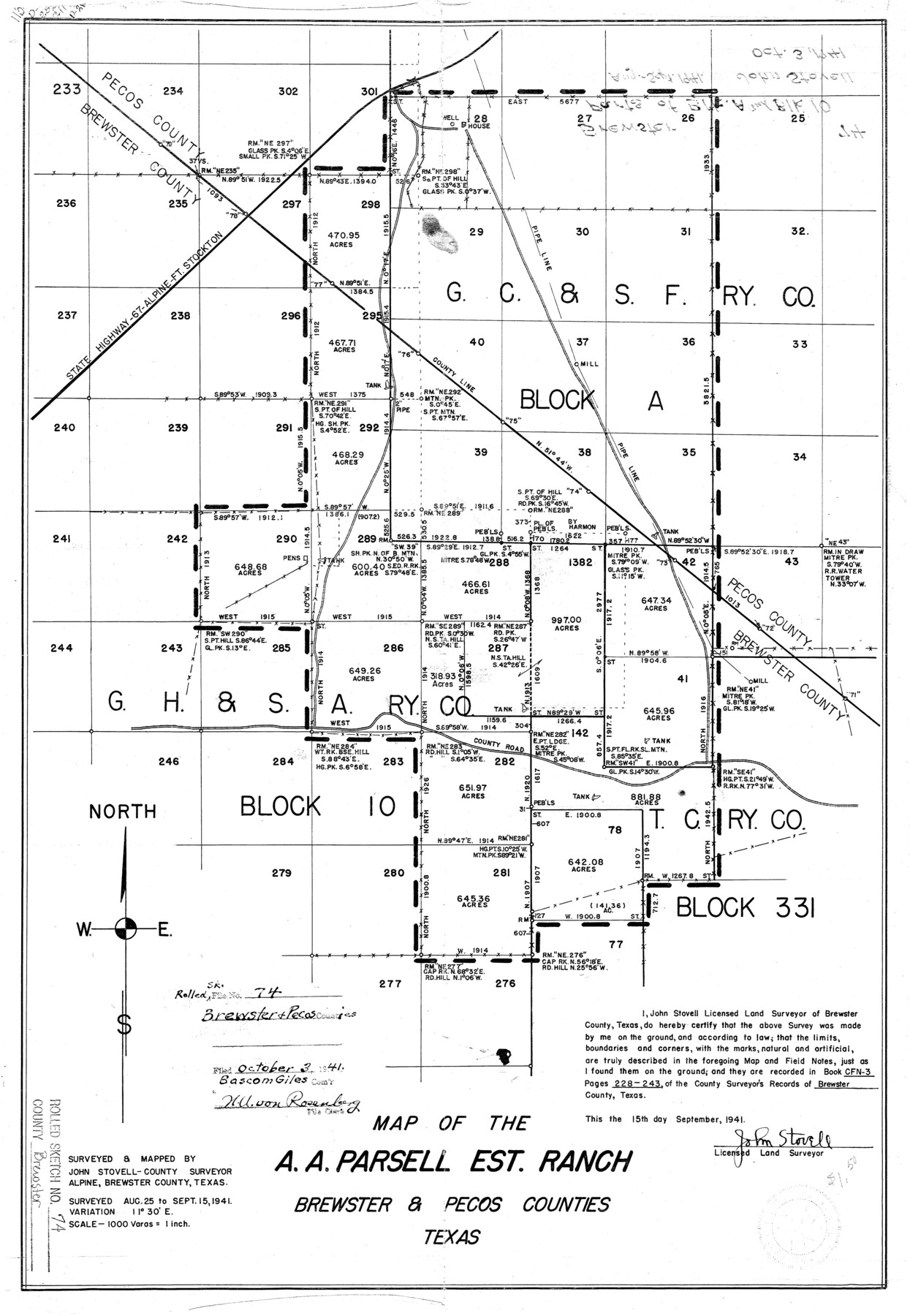 5240, Brewster County Rolled Sketch 74, General Map Collection