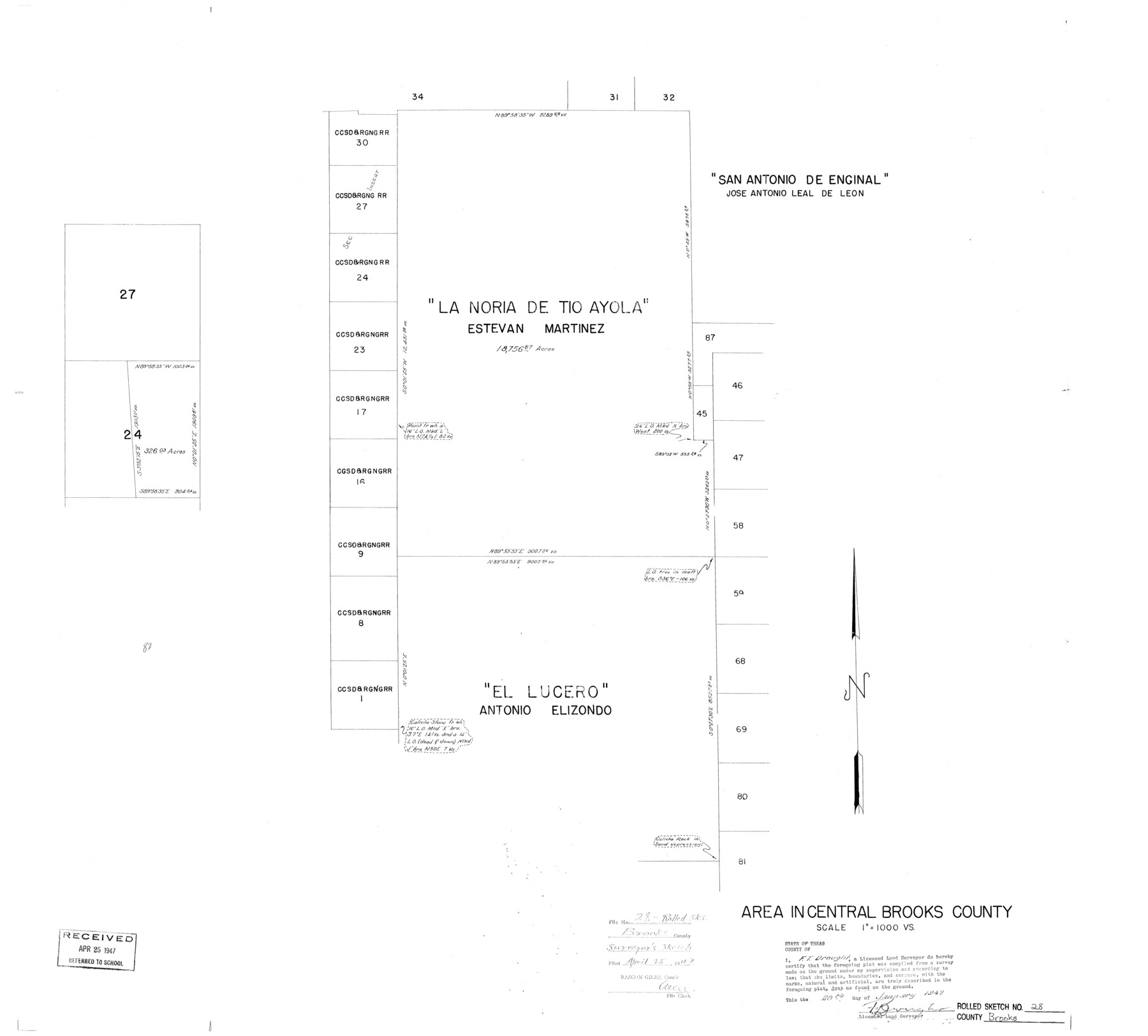 5346, Brooks County Rolled Sketch 28, General Map Collection