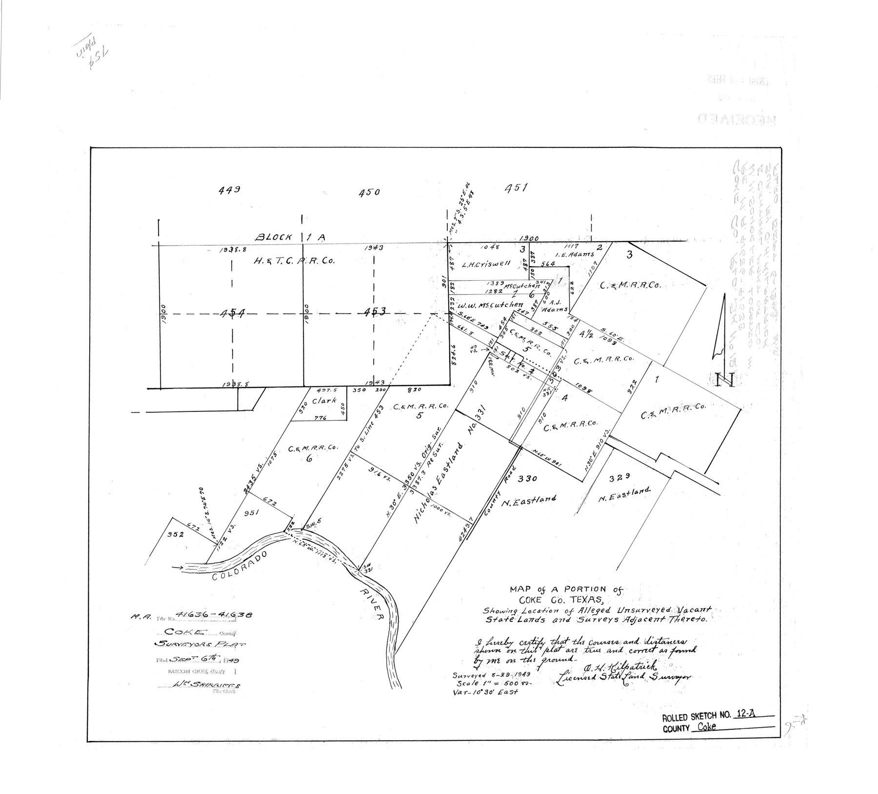 5513, Coke County Rolled Sketch 12A, General Map Collection