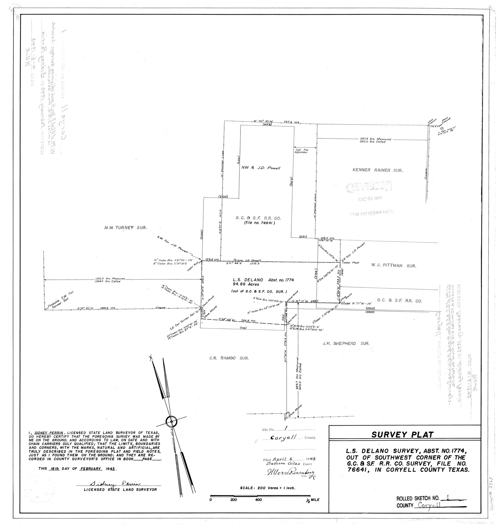 5565, Coryell County Rolled Sketch 1, General Map Collection