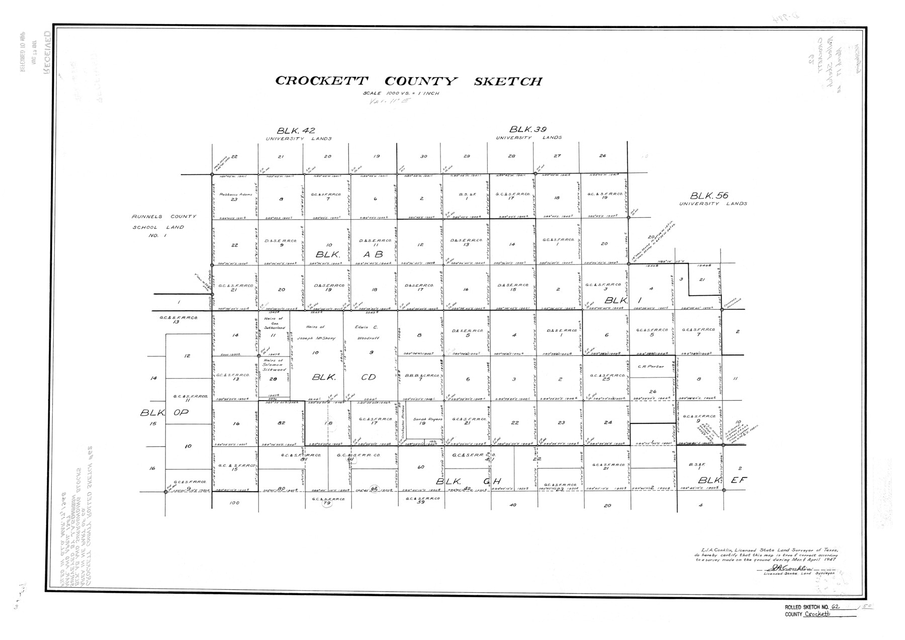 5605, Crockett County Rolled Sketch 62, General Map Collection