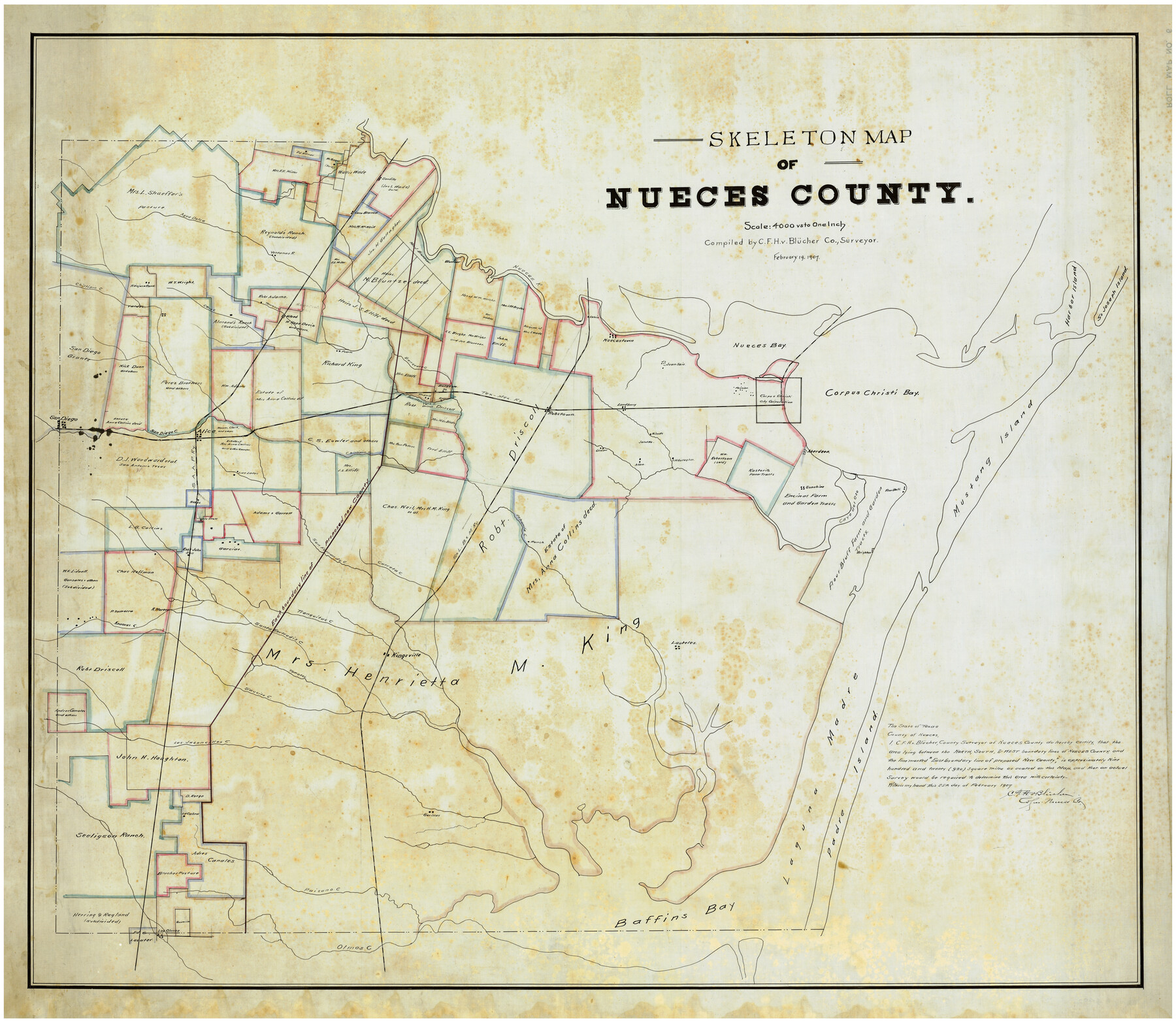 593, Skeleton Map of Nueces County, Maddox Collection
