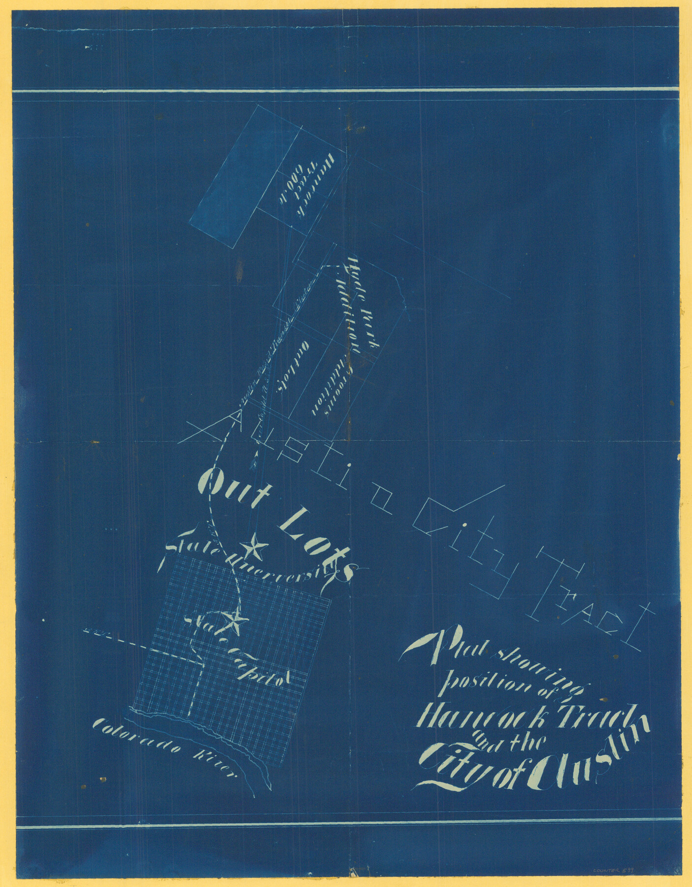 599, Plat Showing Position of Hancock Tract and the City of Austin, Maddox Collection