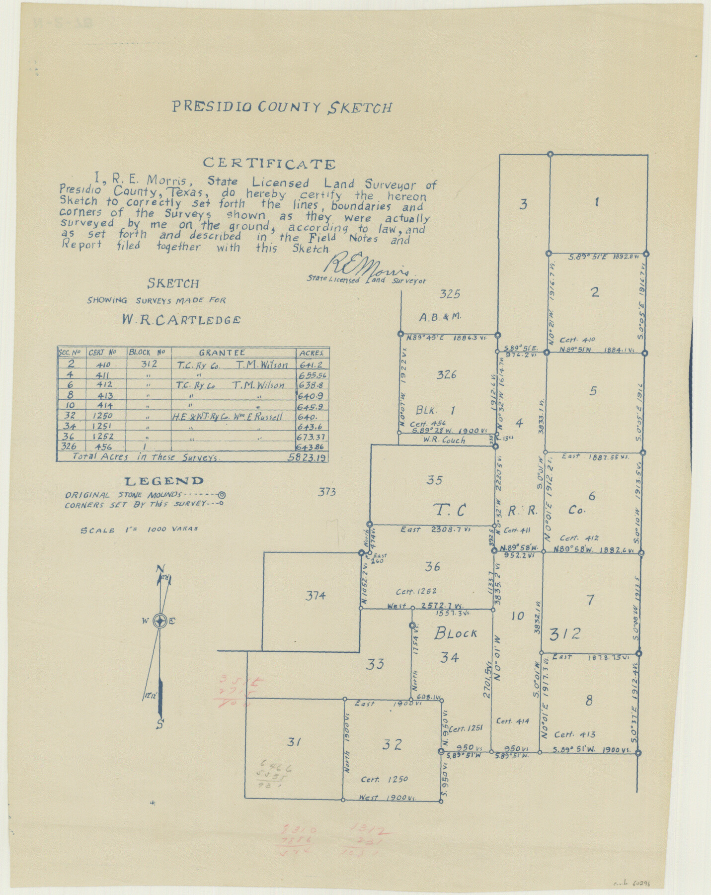 60296, Sketch Showing Surveys Made for W. R. Cartledge, General Map Collection