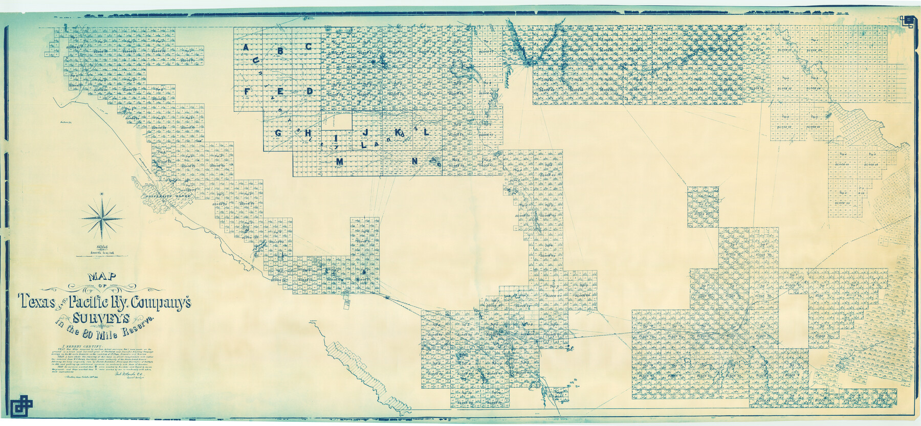 60313, Map of Texas and Pacific Ry. Company's Surveys in the 80 Mile Reserve