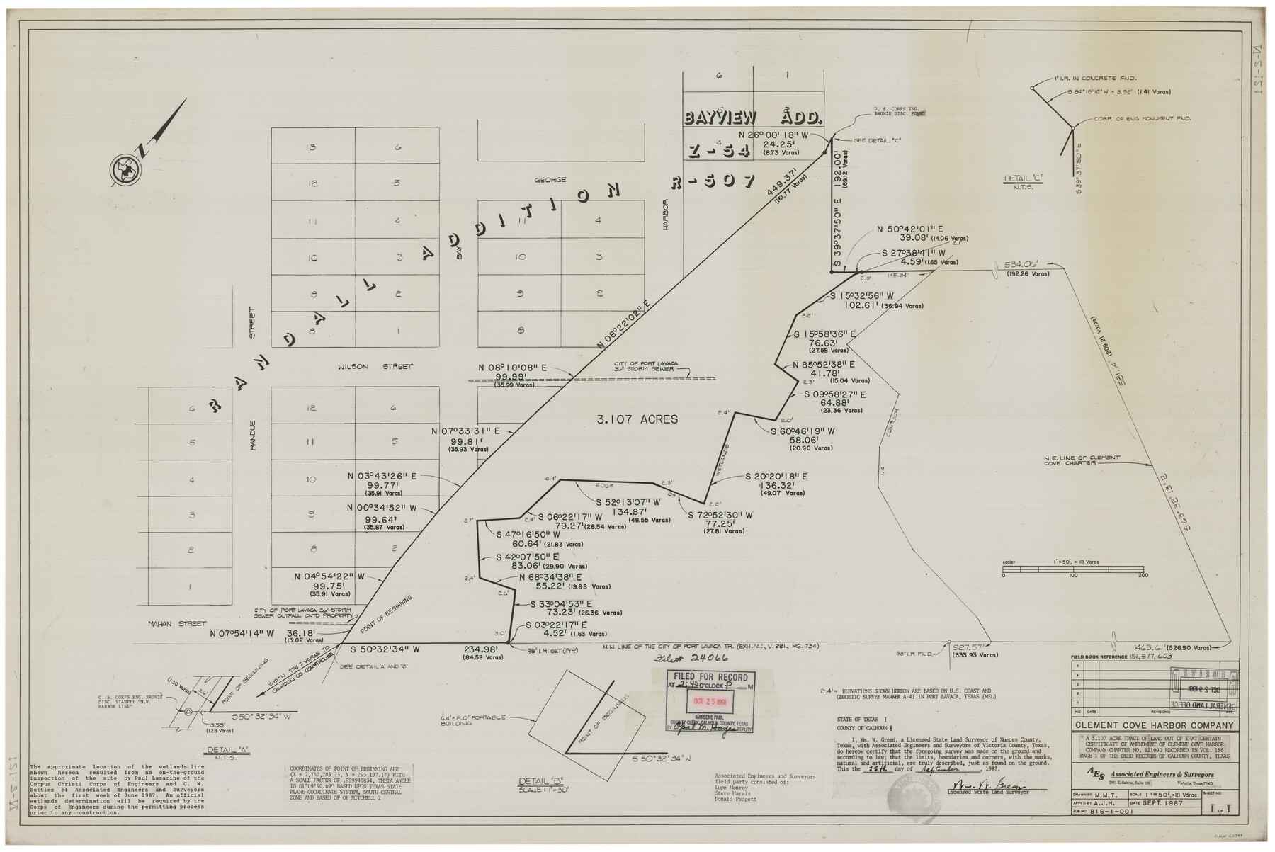 60397, [Plat and field notes of 3.107 acre tract for Clement Cove Harbor Company], General Map Collection
