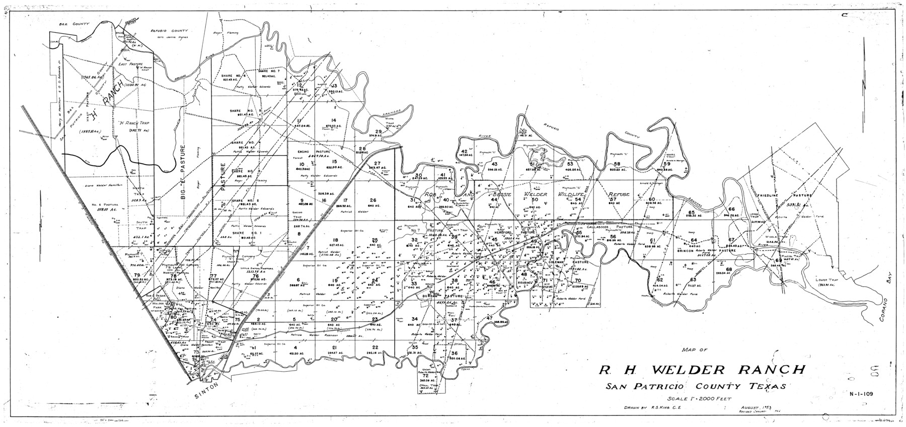 61406, Map of R. H. Welder Ranch, San Patricio County, Texas, General Map Collection