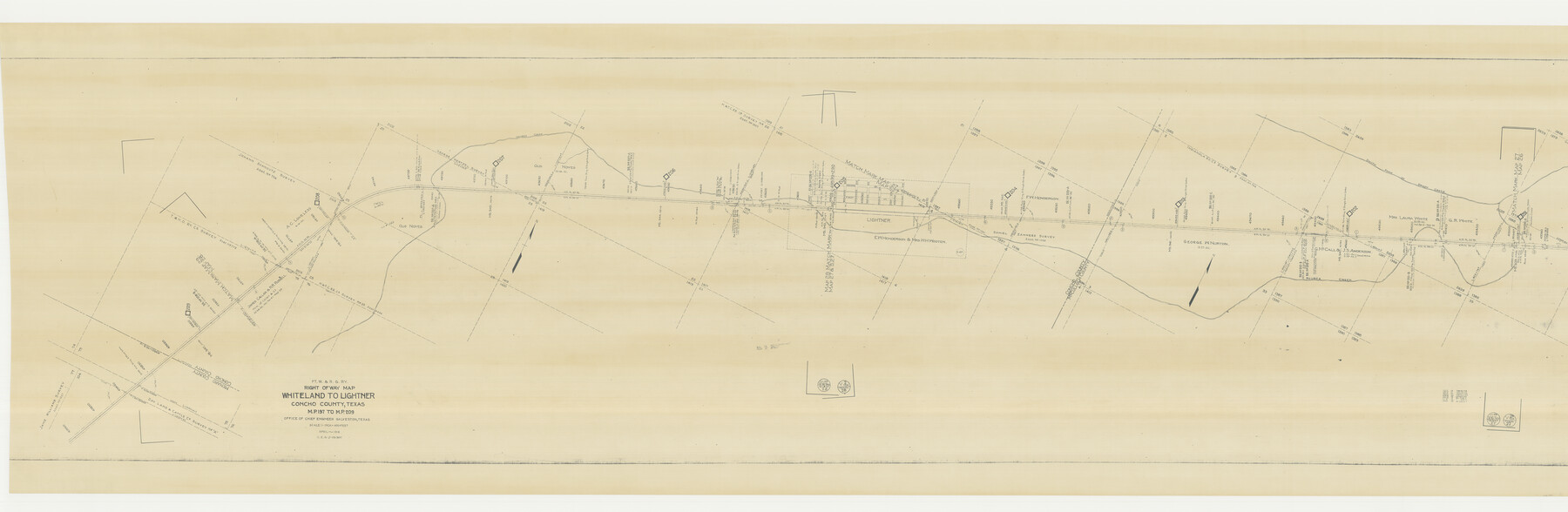 61412, FT. W. & R. G. Ry. Right of Way Map, Whiteland to Lightner, Concho County, Texas, General Map Collection