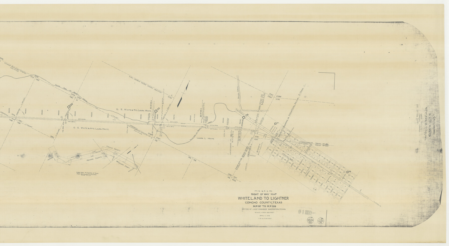 61413, FT. W. & R. G. Ry. Right of Way Map, Whiteland to Lightner, Concho County, Texas, General Map Collection