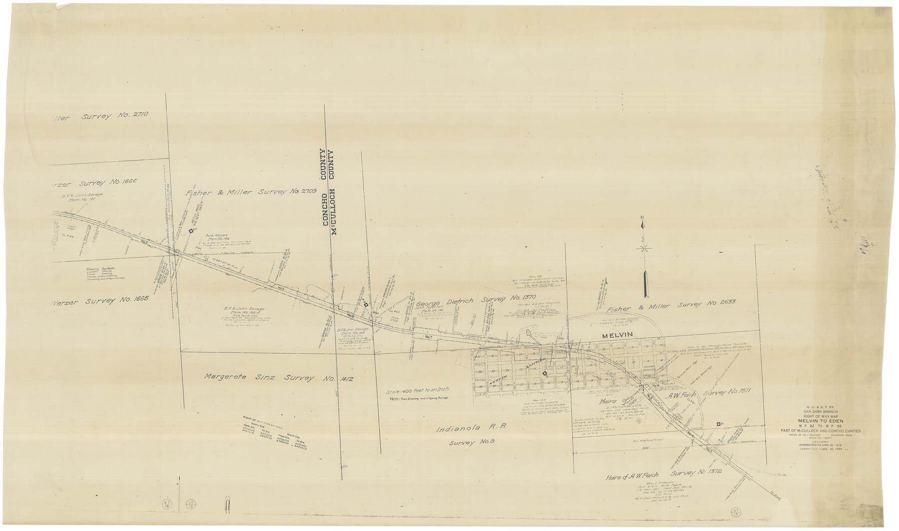 61417, G. C. & S. F. Ry., San Saba Branch Right of Way Map, Melvin to Eden, General Map Collection
