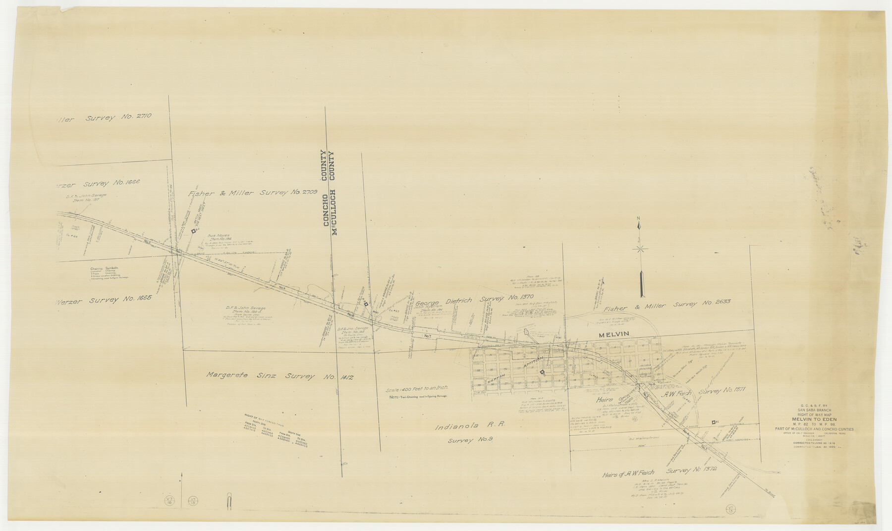 61417, G. C. & S. F. Ry., San Saba Branch Right of Way Map, Melvin to Eden, General Map Collection