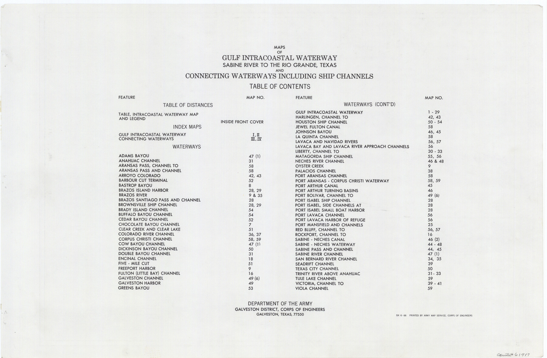 61917, Maps of Gulf Intracoastal Waterway, Texas - Sabine River to the Rio Grande and connecting waterways including ship channels, General Map Collection