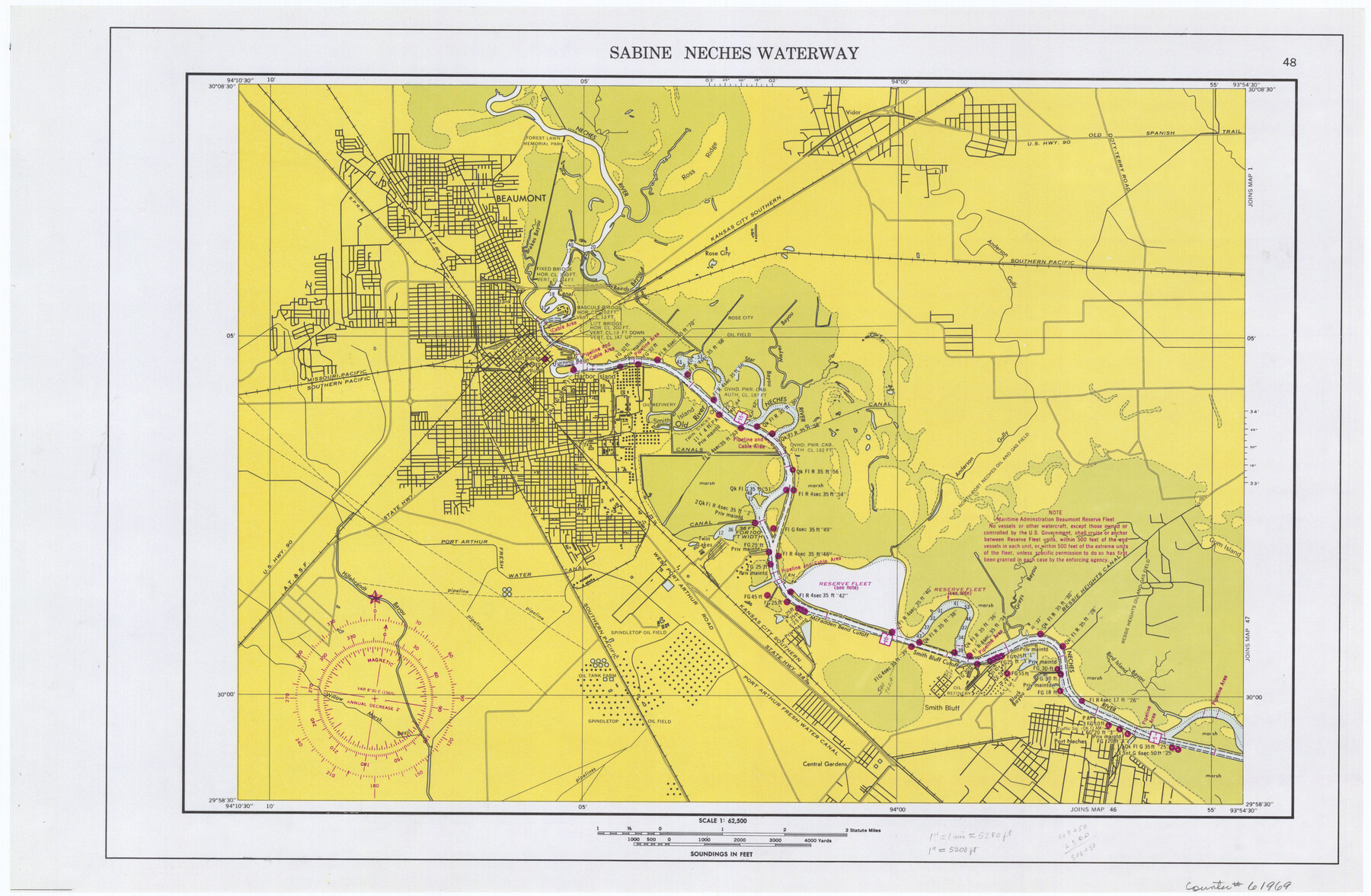 61969, Maps of Gulf Intracoastal Waterway, Texas - Sabine River to the Rio Grande and connecting waterways including ship channels, General Map Collection