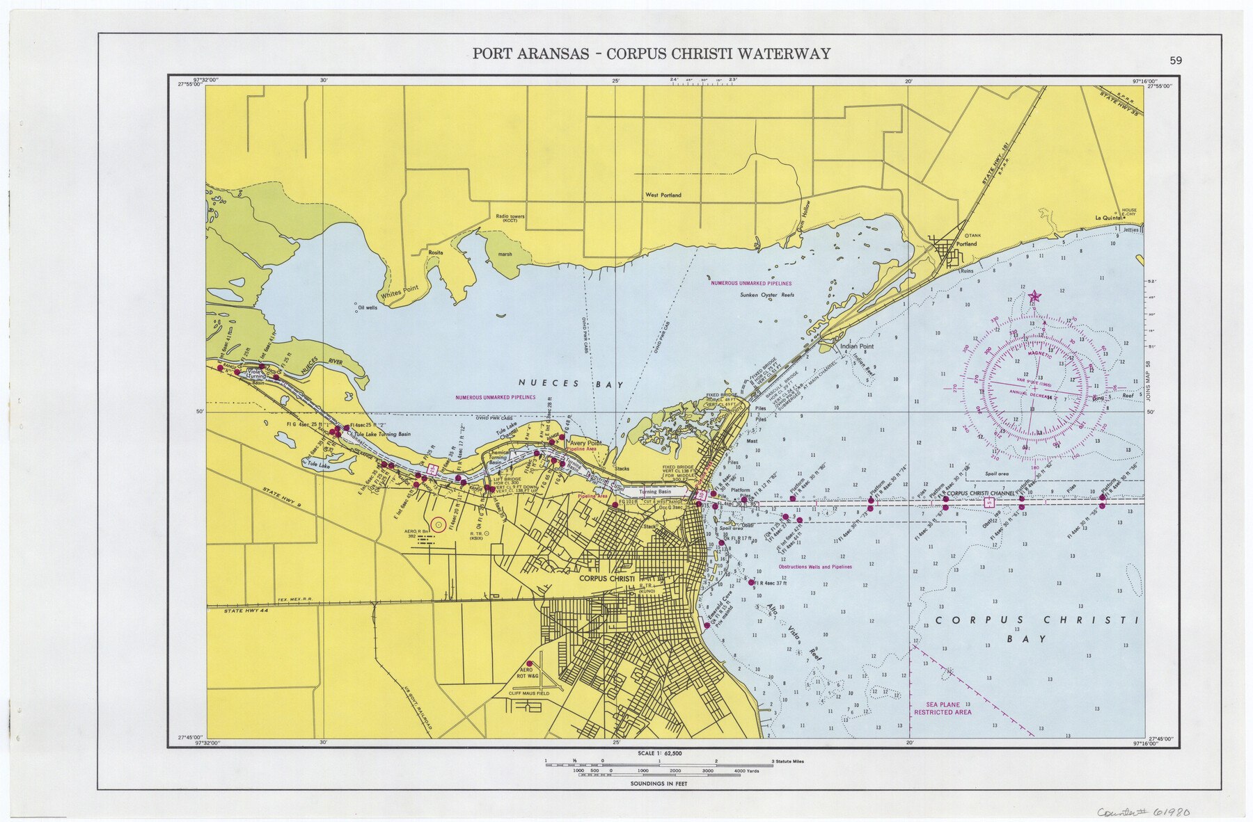 61980, Maps of Gulf Intracoastal Waterway, Texas - Sabine River to the Rio Grande and connecting waterways including ship channels, General Map Collection