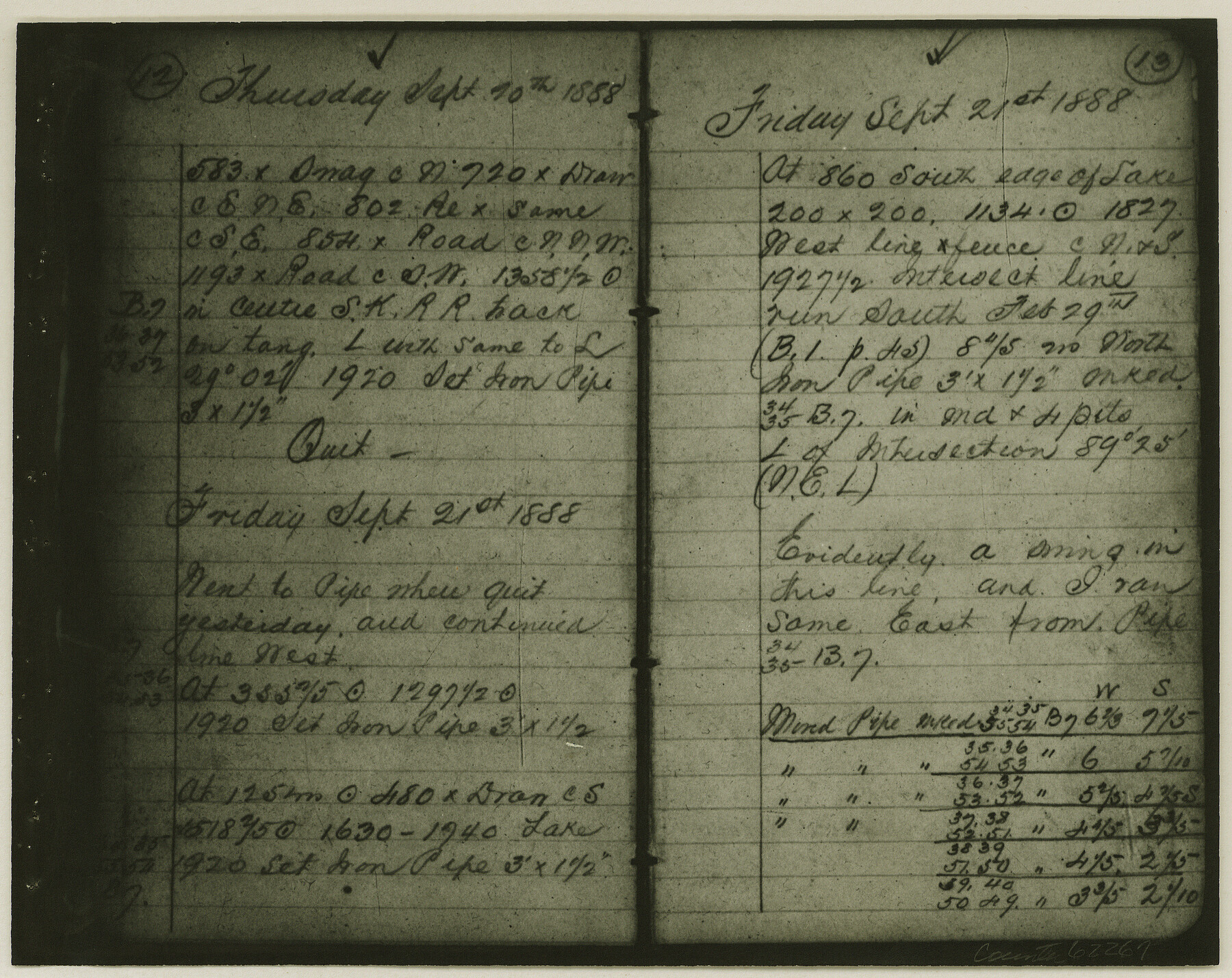 62267, Copy of Surveyor's Field Book, Morris Browning - In Blocks 7, 5 & 4, I&GNRRCo., Hutchinson and Carson Counties, Texas, General Map Collection