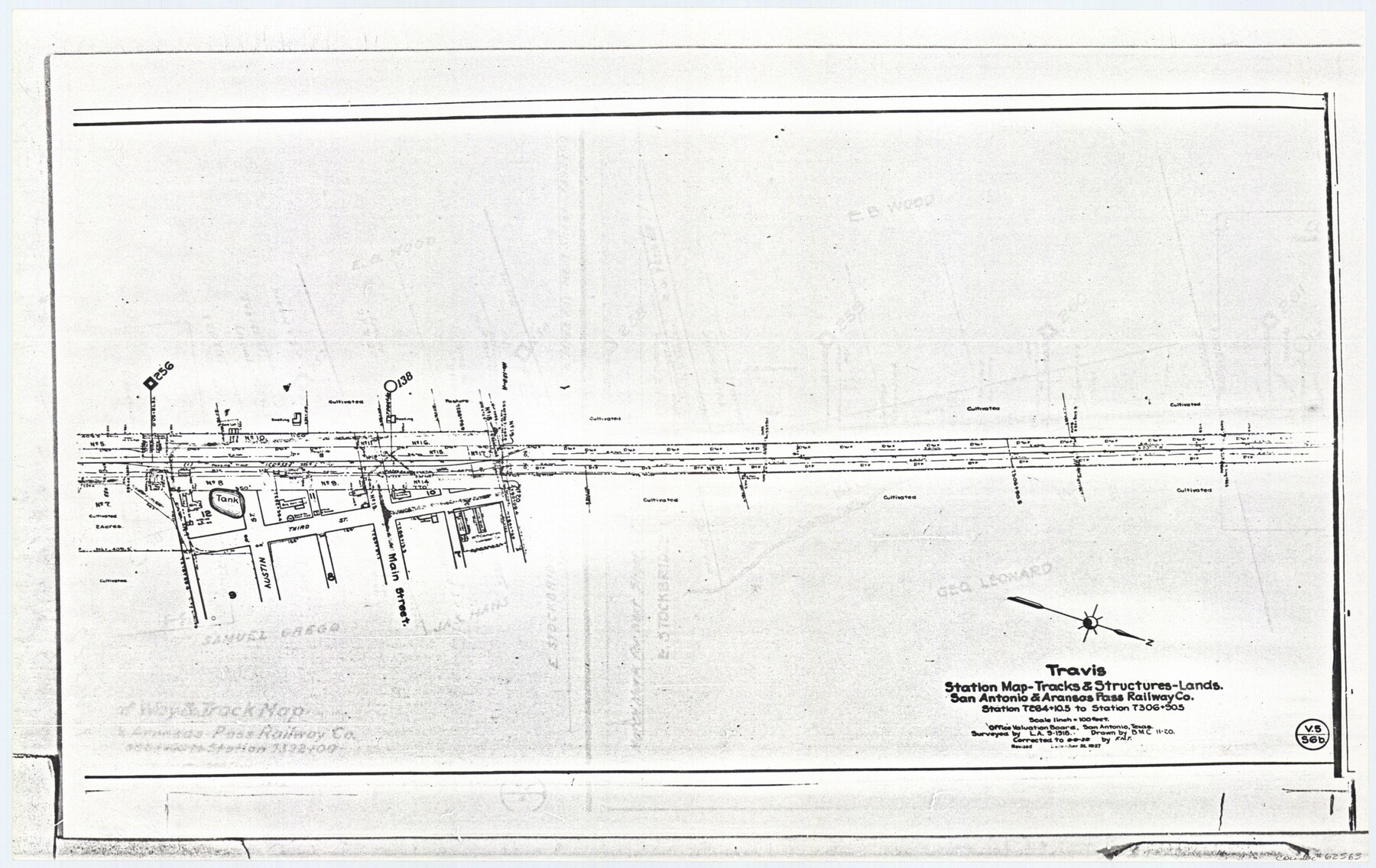 62563, Travis Station Map - Tracks and Structures - Lands San Antonio and Aransas Pass Railway Co., General Map Collection