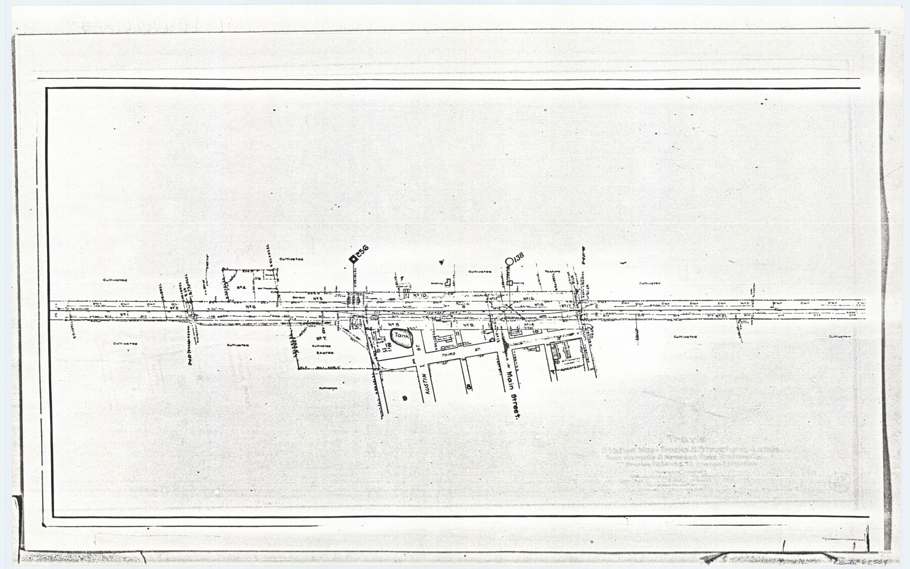 62564, [Travis Station Map - Tracks and Structures - Lands. San Antonio & Aransas Pass Railway Co.], General Map Collection