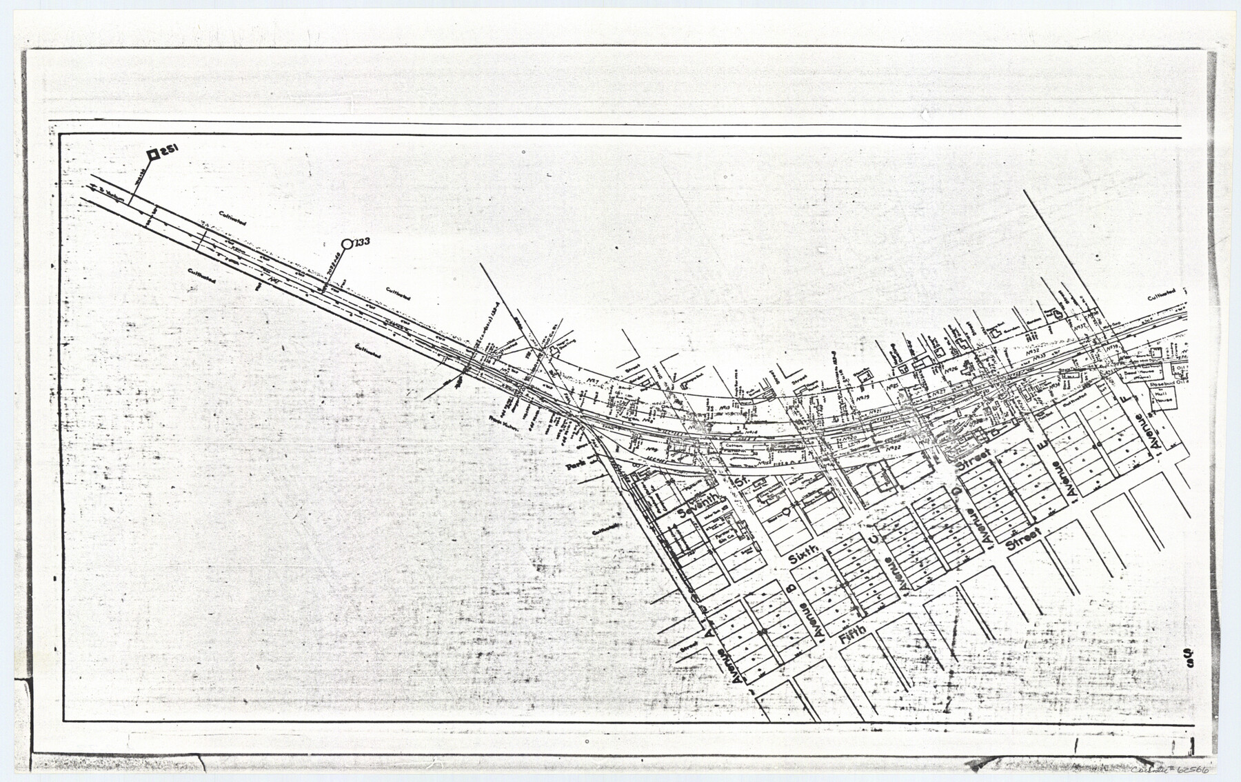 62566, [Rosebud Station Map - Tracks and Structures - Lands, San Antonio and Aransas Pass Railway Co.], General Map Collection