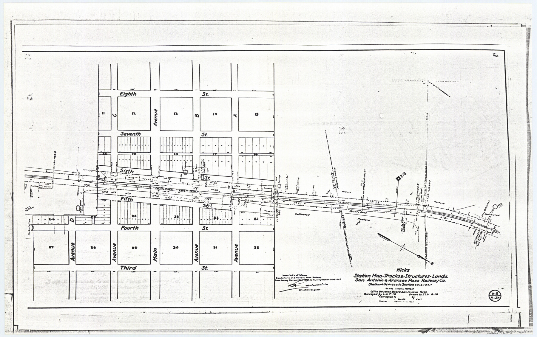 62568, Hicks, Station Map-Tracks & Structures Lands, San Antonio & Aransas Pass Railway Co., General Map Collection