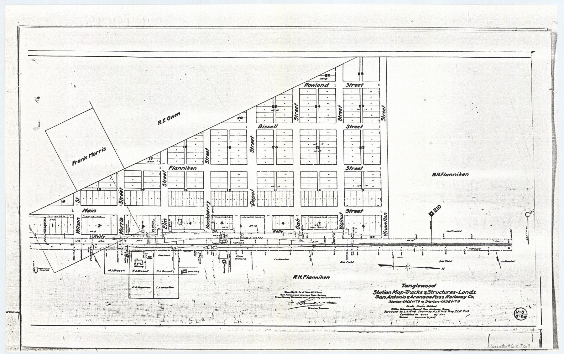 62569, Tanglewood, Station Map-Tracks & Structures-Lands, San Antonio & Aransas Pass Railway Co., Station 4804+179 to Station 4856+179, General Map Collection