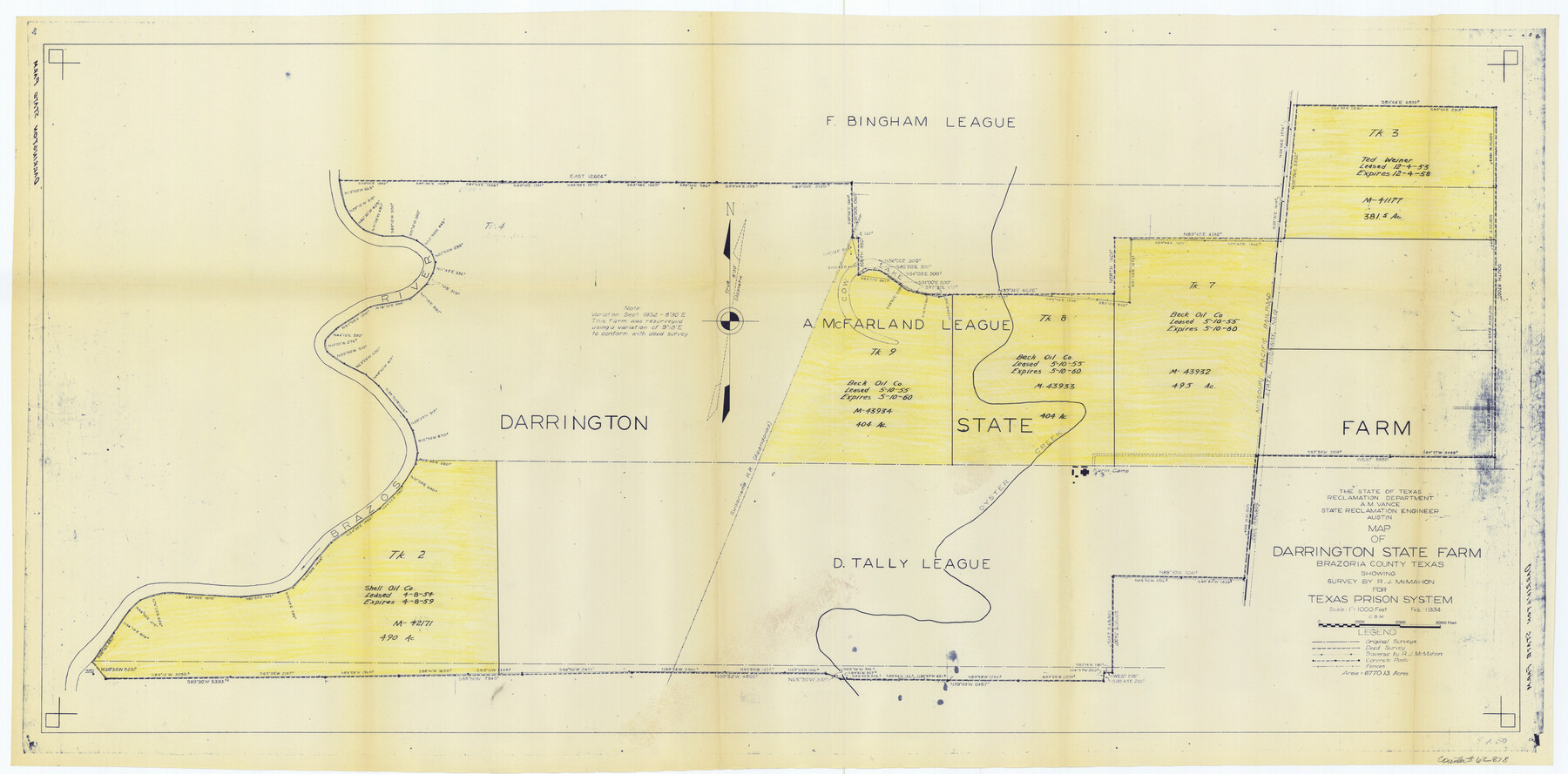 62878, Maps & Lists Showing Prison Lands (Oil & Gas) Leased as of June 1955, General Map Collection