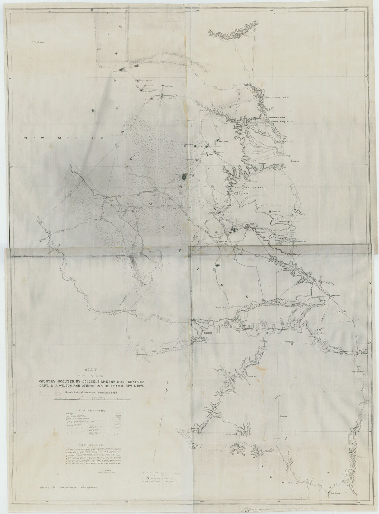 62972, Map of the country scouted by Colonels McKenzie and Shafter, Capt. R.P. Wilson and others in the years, 1874 & 1875, General Map Collection