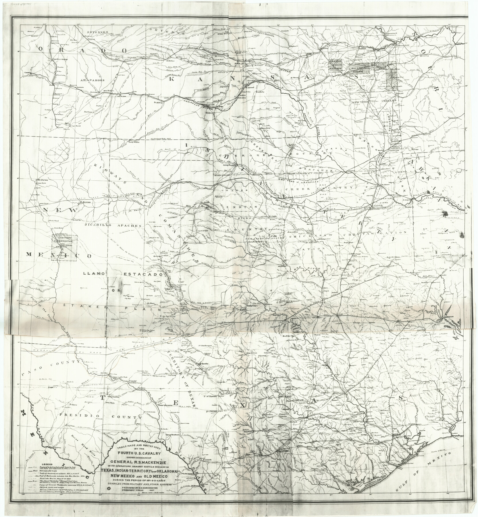 62973, Trails made and routes used by the Fourth U.S. Cavalry under command of General R.S. Mackenzie in its operations against hostile indians in Texas, Indian-Territory (now Oklahoma), New Mexico and Old Mexico during the period of 1871-2-3-4 and 5, General Map Collection

