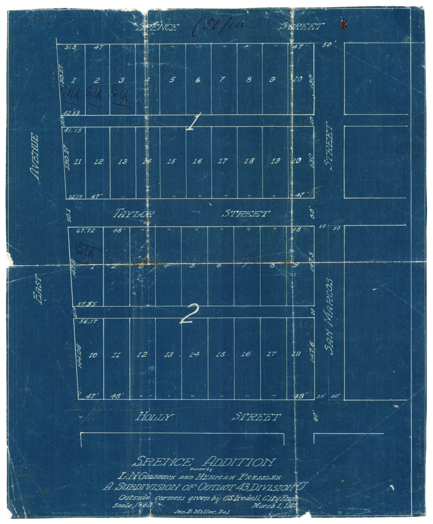 632, Spence Addition Owned by L.N. Goldbeck and Herman Pressler - A Subdivision of Outlot 43, Division "O", Maddox Collection
