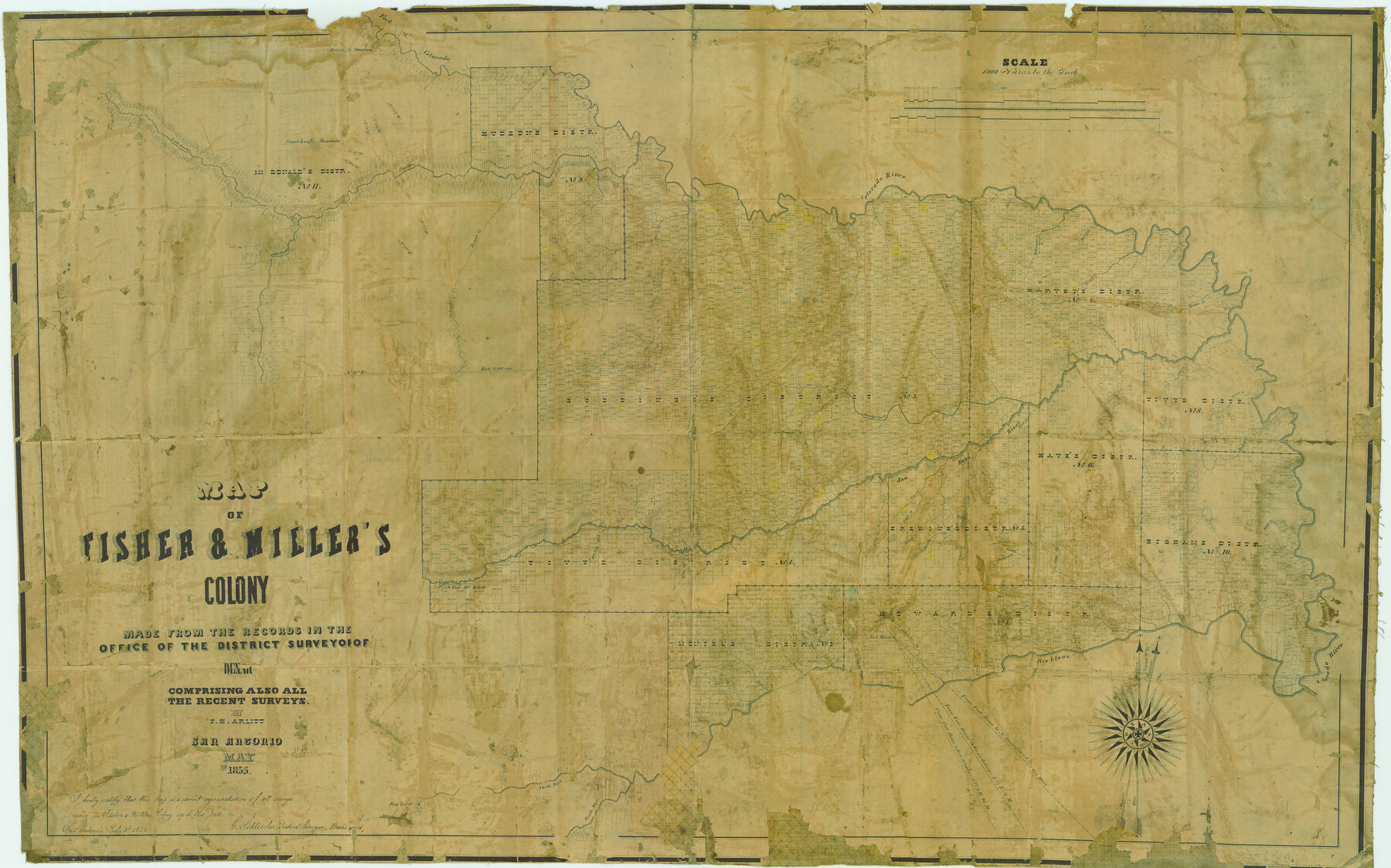 633, Map of Fisher & Miller's Colony made from the records in the office of the District Surveyor of Bexar comprising also all the recent surveys, Maddox Collection