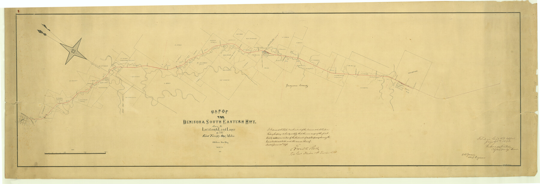 64023, Map of the Denison & South Eastern Rwy. showing the Location & Land Lines of the First Twenty-One Miles, General Map Collection