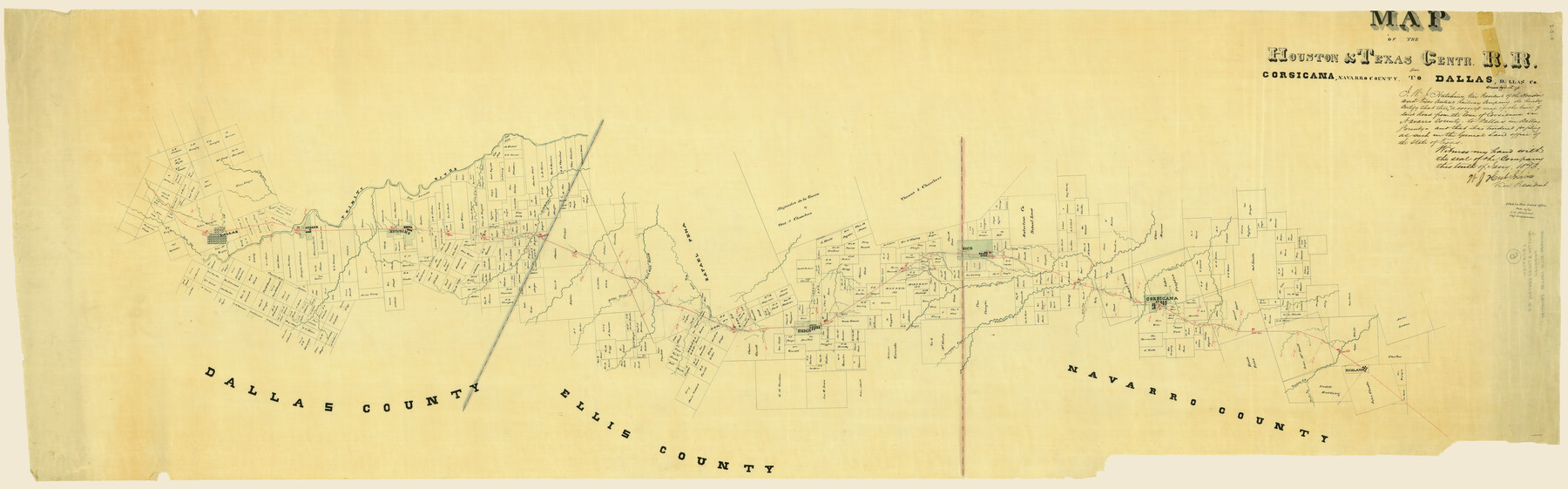 64041, Map of the Houston & Texas Centr. R.R. from Corsicana, Navarro County, to Dallas, Dallas County, General Map Collection

