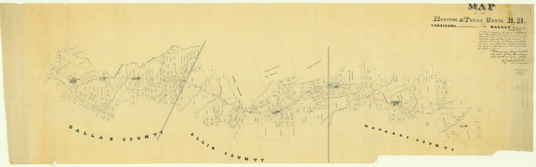 64041, Map of the Houston & Texas Centr. R.R. from Corsicana, Navarro County, to Dallas, Dallas County, General Map Collection