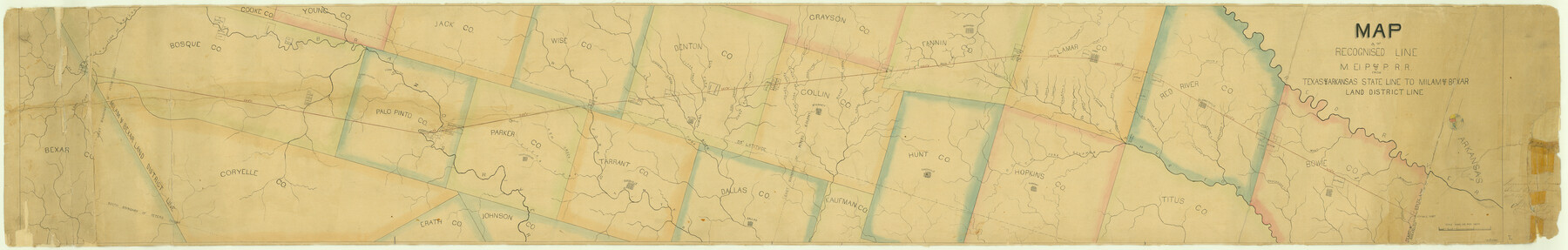 64053, Map of the Recognised Line M. El. P. & P. R.R. from Texas & Arkansas State Line to Milam & Bexar Land District Line, General Map Collection