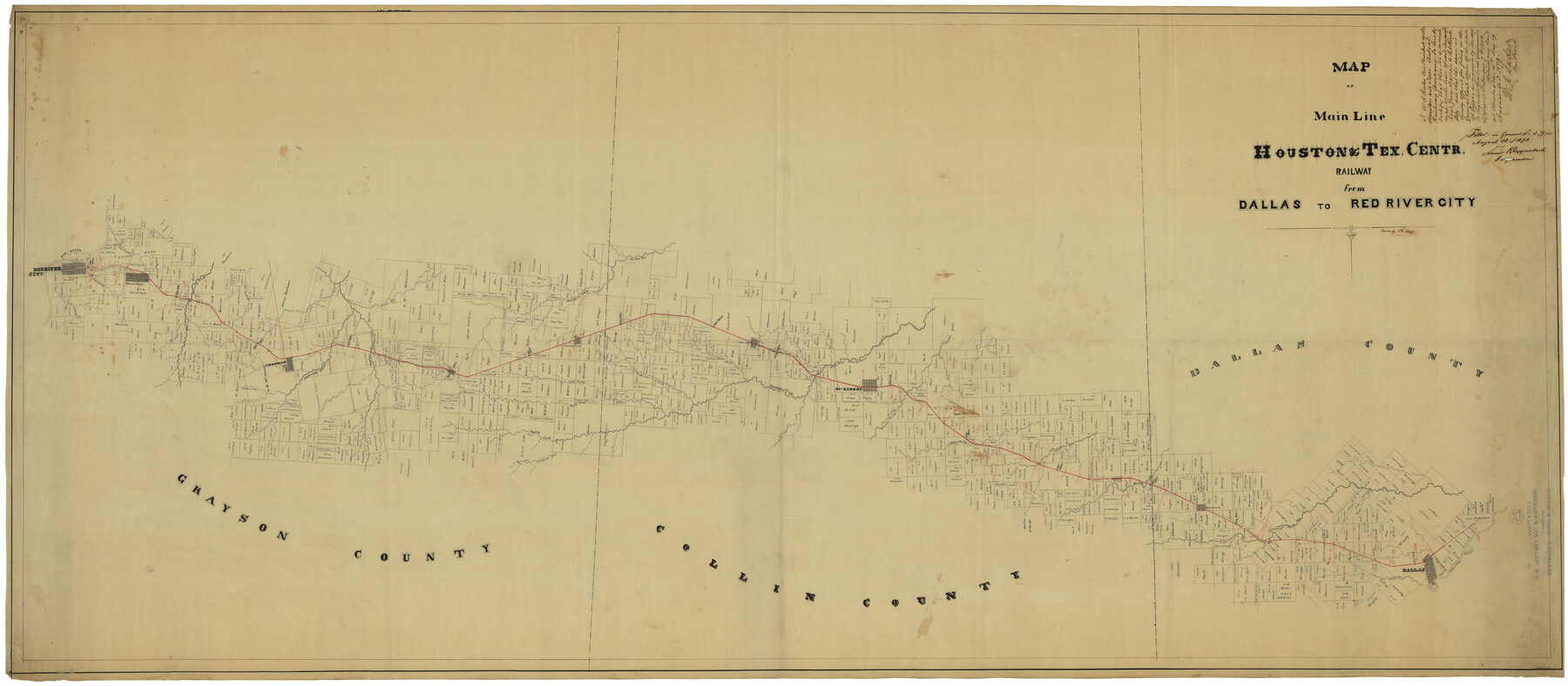 64089, Map of Main Line Houston & Tex. Centr. Railway from Dallas to Red River City, General Map Collection