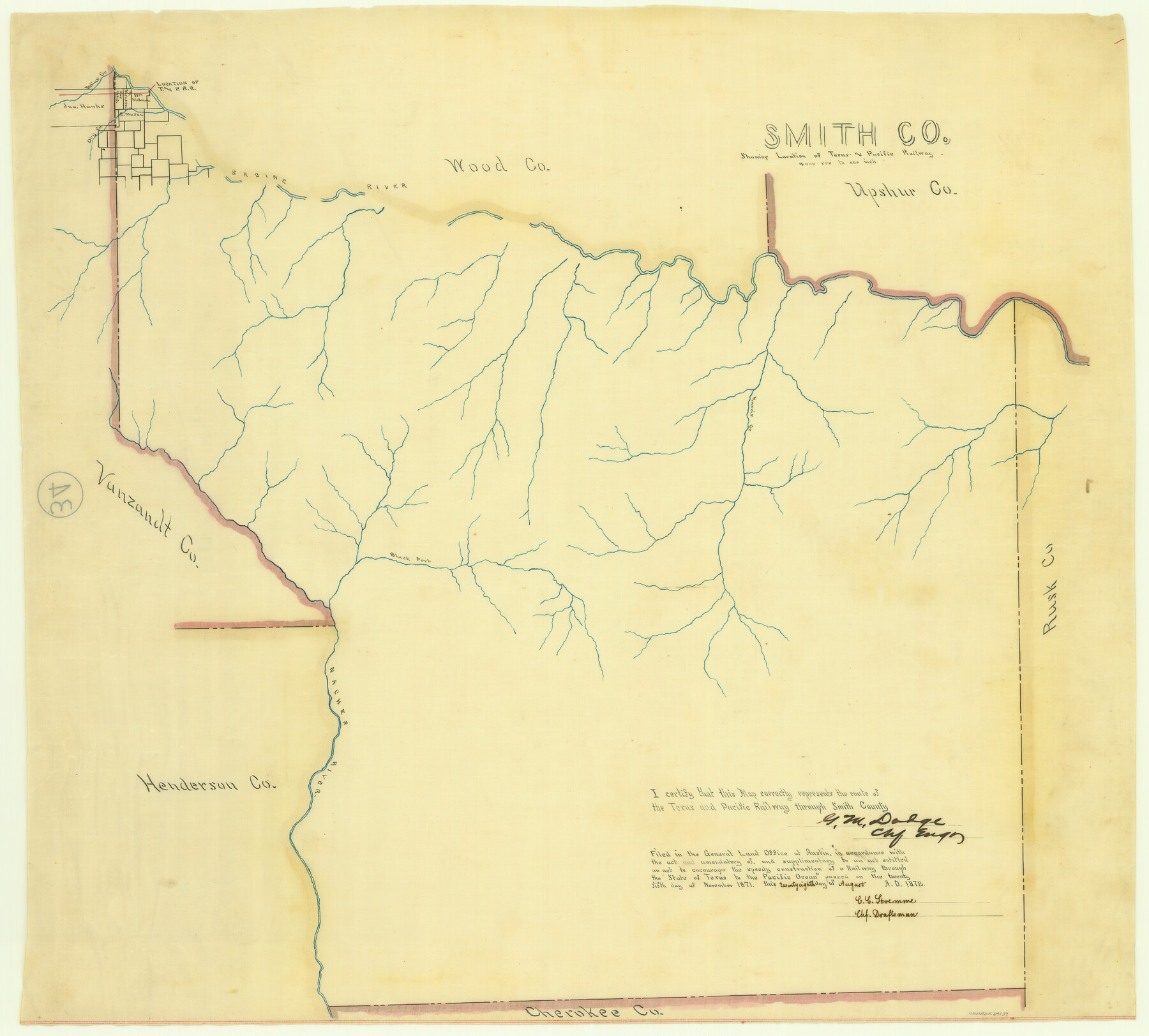 64139, Smith Co. showing location of Texas and Pacific Railway, General Map Collection