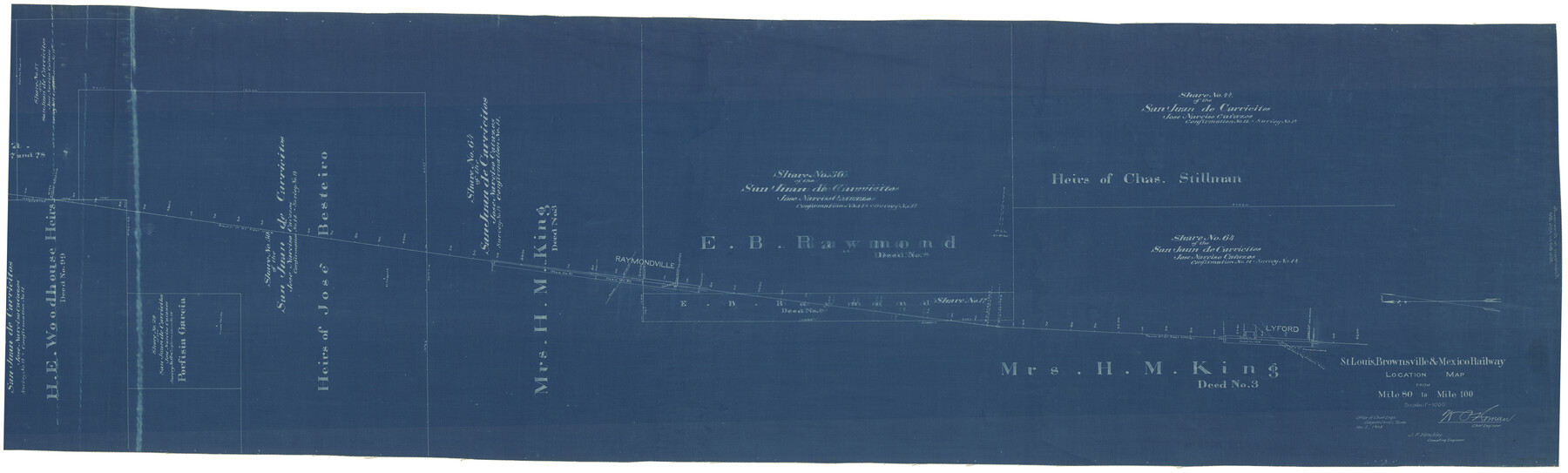 64166, St. Louis, Brownsville & Mexico Railway Location Map from Mile 80 to Mile 100, General Map Collection
