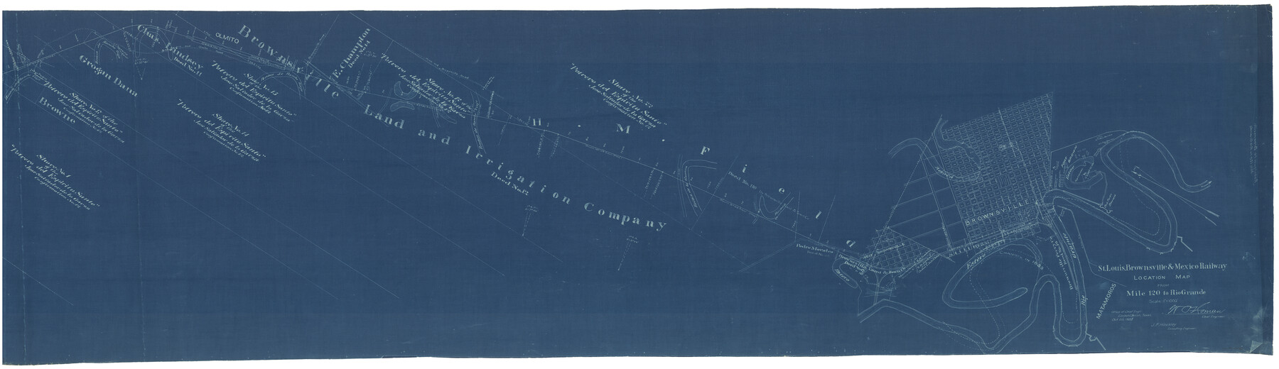 64170, St. Louis, Brownsville & Mexico Railway Location Map from Mile 120 to Rio Grande, General Map Collection
