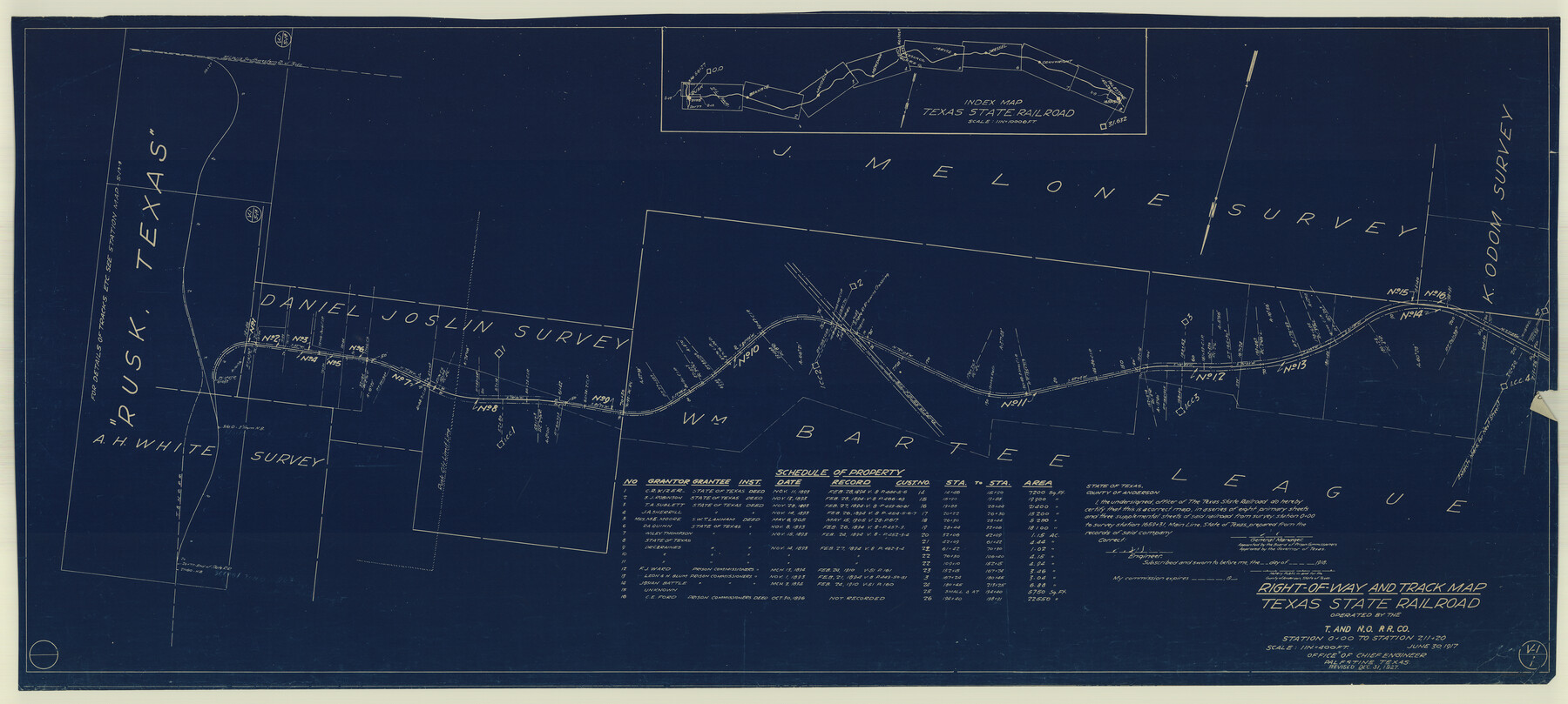 64171, Right-of-Way and Track Map, Texas State Railroad operated by the T. and N.O. R.R. Co., General Map Collection