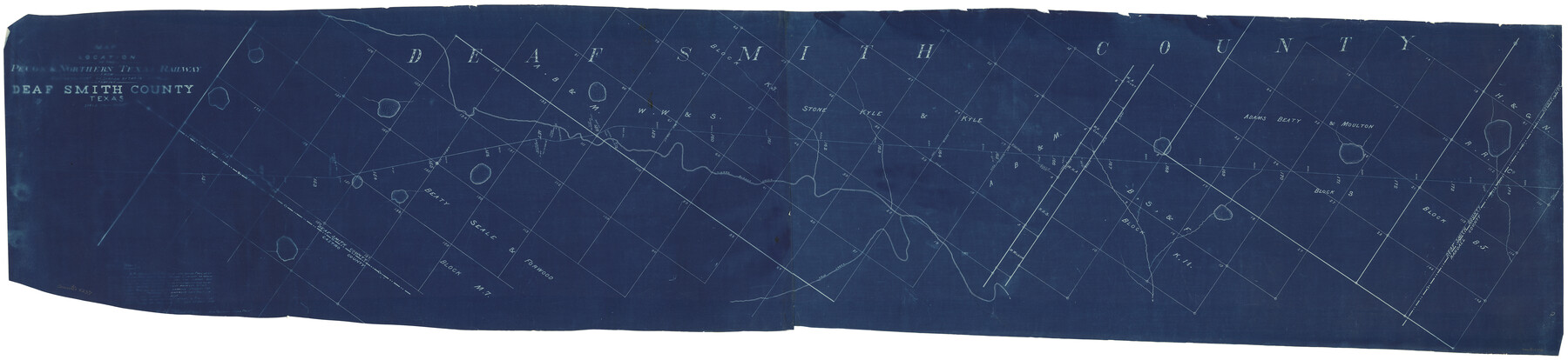 64180, Map Location of the Pecos & Northern Texas Railway from [illegible] through Deaf Smith County, General Map Collection
