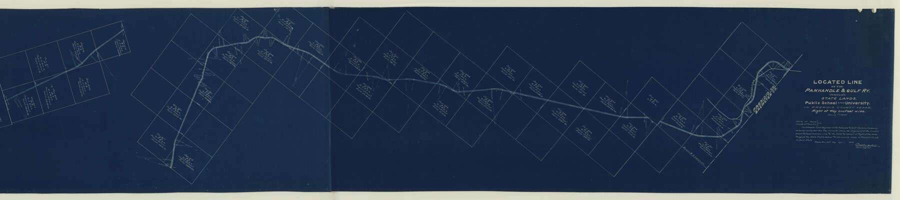 64269, [Kansas City, Mexico & Orient] Located Line of the Panhandle and Gulf RY. Through Stand Lands, Public School and University, In Presidio County Texas, Right of Way 200 feet Wide, General Map Collection