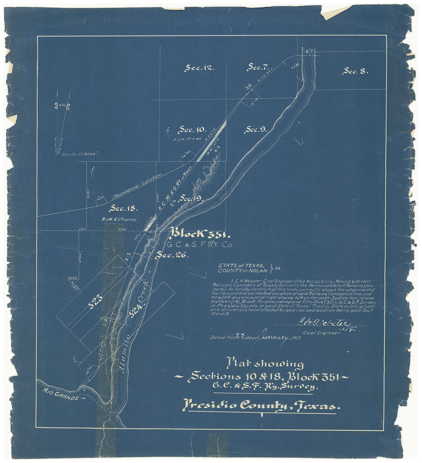 64270, [Kansas City, Mexico & Orient] Plat Showing Sections 10 & 17, Block 351, GC & SF Ry. Survey, Presidio County, Texas, General Map Collection
