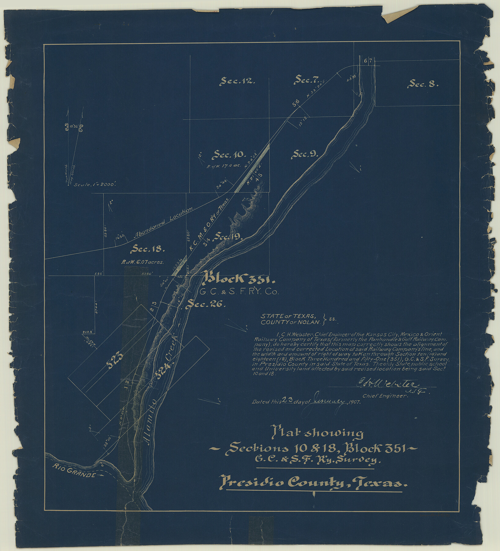 64270, [Kansas City, Mexico & Orient] Plat Showing Sections 10 & 17, Block 351, GC & SF Ry. Survey, Presidio County, Texas, General Map Collection