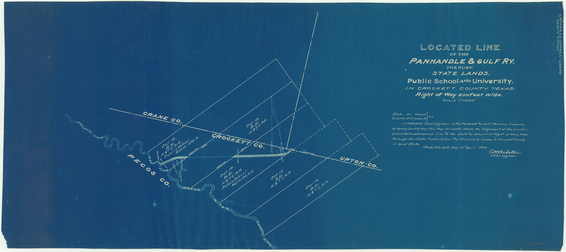 64287, Located Line of the Panhandle & Gulf Ry. Through State Lands, Public School and University, in Crockett County, Texas, General Map Collection