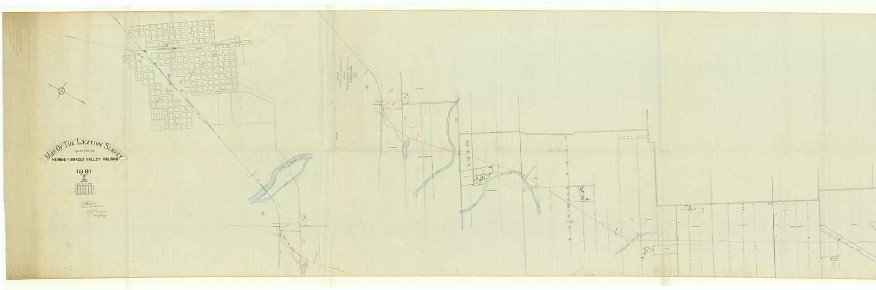 64347, Map of the Location Survey of the Hearne & Brazos Valley Railroad, General Map Collection