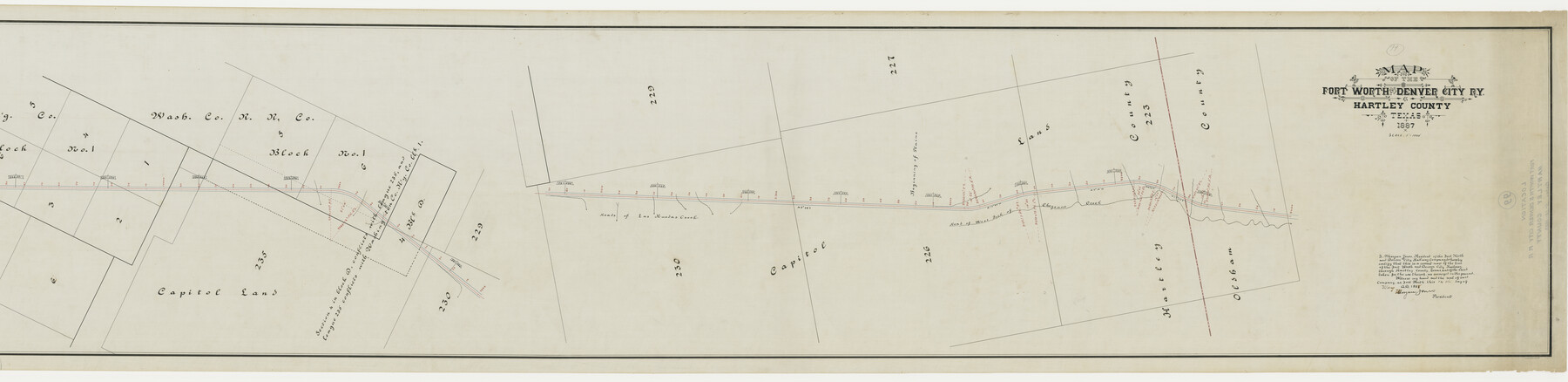 64390, Map of the Fort Worth & Denver City Railway, Hartley County, Texas, General Map Collection