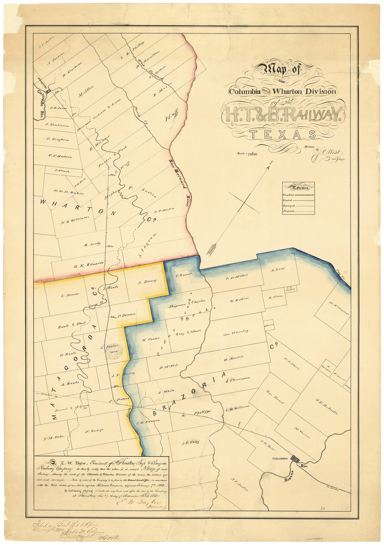 64415, Map of Columbia and Wharton Division, HT&BRRCo., Texas, General Map Collection