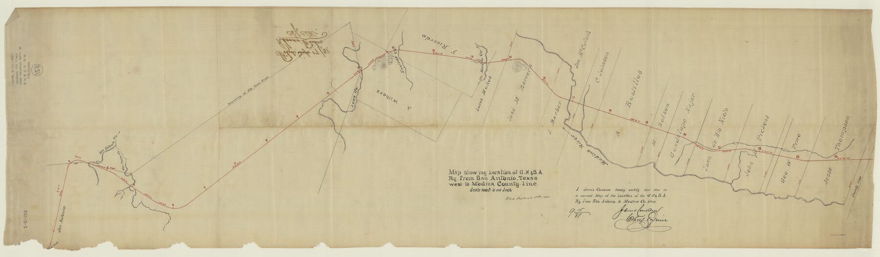 64457, Map Showing Location of Galveston, Harrisburg & San Antonio Railway, General Map Collection