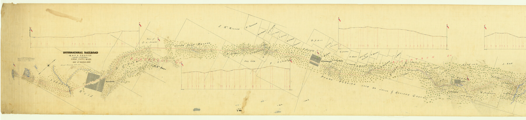 64463, International Railroad Map & Profile of the First Fifty Miles East of Brazos River, General Map Collection