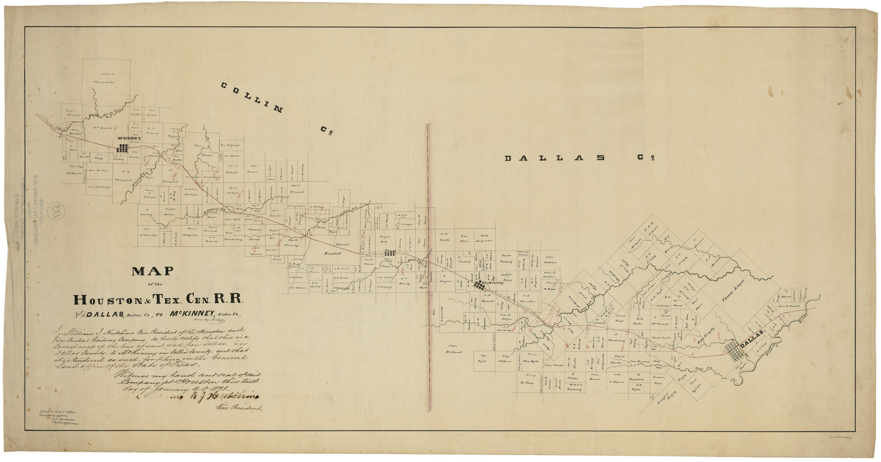 64474, Map of the Houston & Tex. Cen. R.R. from Dallas, Dallas Co., to McKinney, Collin Co., General Map Collection