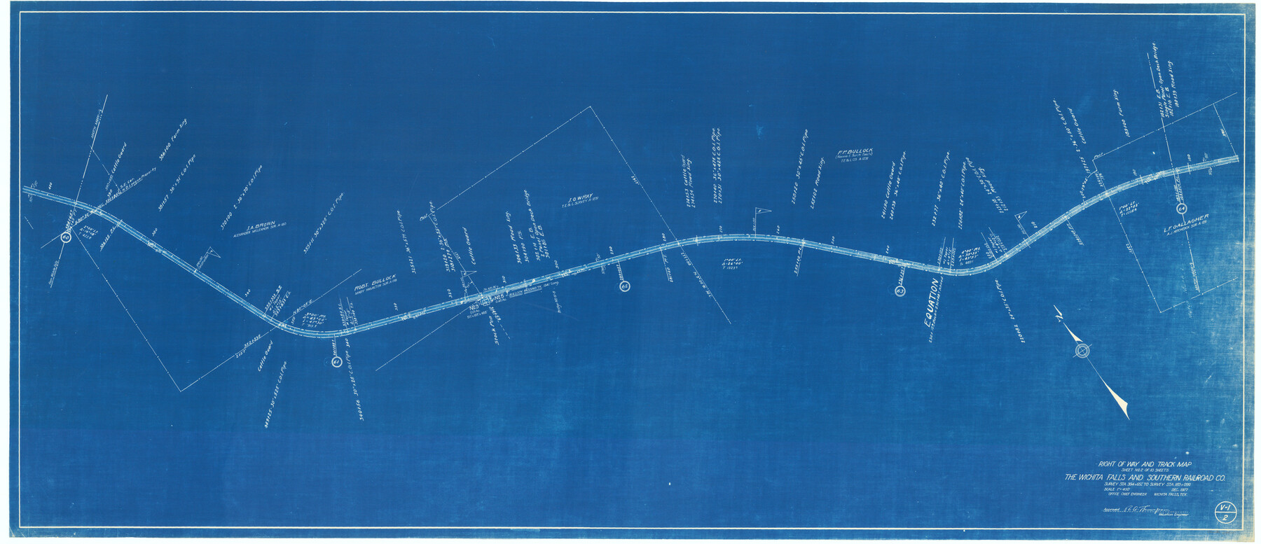 64515, Right of Way and Track Map of The Wichita Falls & Southern Railroad Company, General Map Collection